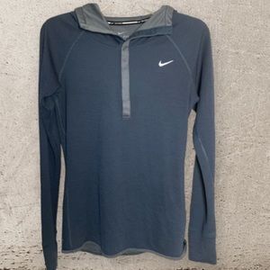 Nike Blue/Gray Dri-Fit Running Hoodie with Thumb Holes. Front Snaps. Size Small
